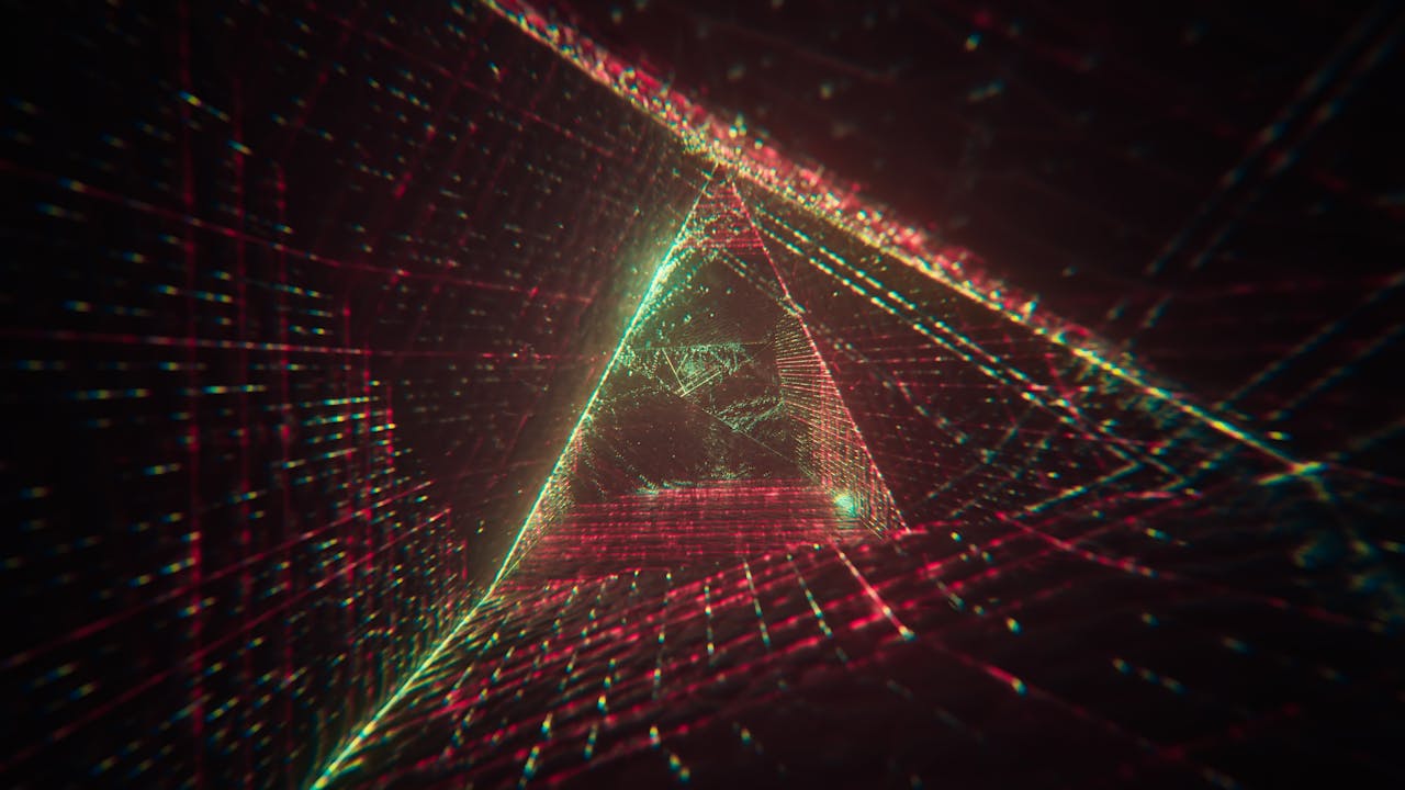 A mesmerizing abstract tunnel with neon light effects forming geometric shapes.